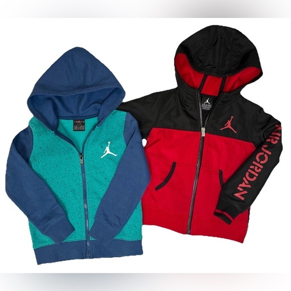 Jordan Other - Boy's Air Jordan Jackets Red Logo Coat & Turquoise Zip Hoodie Size XS 4 Lot Of 2